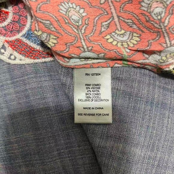 NWOT John Mark Floral Embroidered Long Roll-Tab Sleeve Shirt Tunic Blouse Top S - Picture 11 of 12